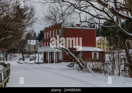 Hanover Junction stazione ferroviaria dopo Una tempesta di neve, York County, Pennsylvania, Stati Uniti Foto Stock