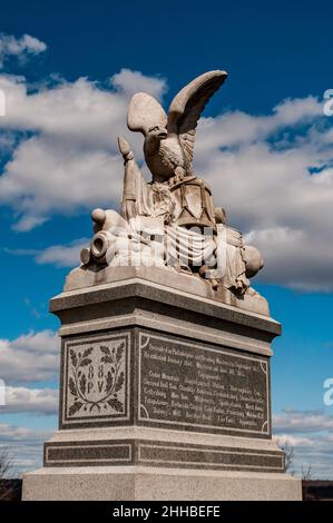 Primo piano Foto del 88th Pennsylvania Volunteer Fanttry Monument, Oak Ridge, Gettysburg National Military Park, Pennsylvania, USA Foto Stock