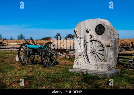 Foto del 15th New York Battery Monument, Gettysburg National Military Park, Pennsylvania USA Foto Stock