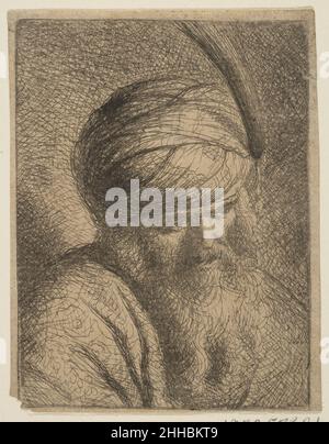 Busto di un uomo in un Turban piume e la barba lunga n.d. Cerchio di Rembrandt (Rembrandt van Rijn) Olandese. Busto di un uomo in un Turban piume e barba lunga 392078 Foto Stock