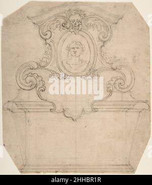 Disegno per una Tomba di Epitaph (recto); una variante incompiuta di una Tomba o Epitaph (verso) 1652–1725 attribuita a Giovanni Battista Foggini italiano. Disegno per una Tomba di Epitaph (recto); una variazione incompiuta di una Tomba o Epitaph (verso) 346321 Foto Stock