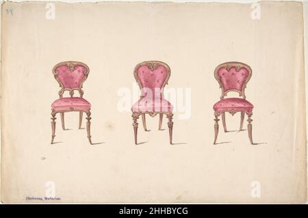 Design per tre sedie con tappezzeria rossa inizio 19th secolo Anonimo, britannico, 19th secolo britannico. Design per tre sedie con tappezzeria rossa 386766 Foto Stock