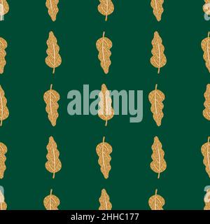 Motivo luminoso senza cuciture con silhouette ad albero arancione. Sfondo verde. Stampa piatta decorativa. Illustrazione di scorta. Disegno vettoriale per tessuti, tessuti, Illustrazione Vettoriale