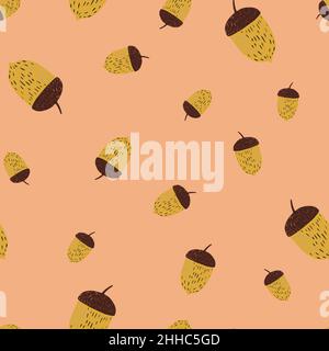 Casualmente autunnale senza cuciture con castagne di colore giallo pallido e marrone. Sfondo beige. Disegno grafico per avvolgere le texture di carta e tessuto. Illustrazione Vettoriale