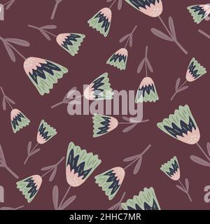 Motivo naturale casuale senza giunture con elementi floreali semplici. Sfondo colorato di vite. Stampa vettoriale piatta per tessuti, tessuti, giftwrap, sfondi. Fine Illustrazione Vettoriale