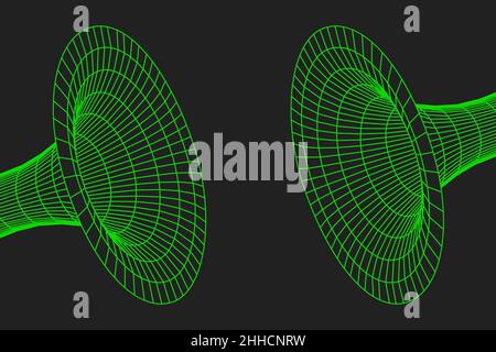 Illustrazione vettoriale di design in stile piatto a griglia geometrica a reticolo di Wormhole. Illustrazione Vettoriale