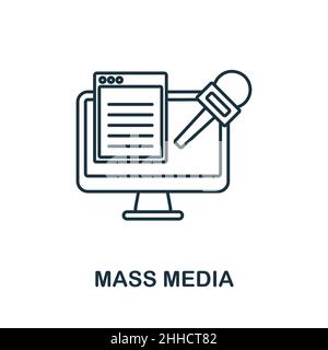 Icona Media di massa. Elemento di linea dalla raccolta dei diritti umani. Simbolo icona Linear Mass Media per il web design, l'infografia e altro ancora. Illustrazione Vettoriale