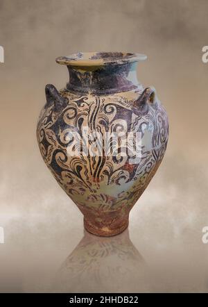 Ceramica in stile Palazzo Miceneo - vaso piriforme con design floreale, forse papiro, con ondulazioni d'acqua. Tomba di Kazarma tholos, 1500-1450 a.C. ND Foto Stock