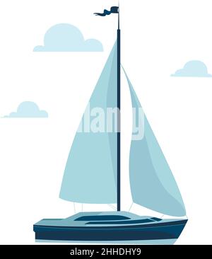 Bandiera della nave a vela. Yacht di lusso da corsa, oceano, vela regata illustrazione vettoriale. Viaggi in mare in tutto il mondo, corse di yacht. Illustrazione Vettoriale