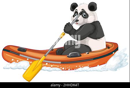 Panda su barca gonfiabile in stile cartoon illustrazione Illustrazione Vettoriale