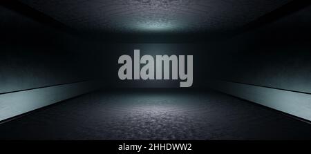 Corridoio extraterrestre Hangar seminterrato corridoio sotterraneo avanzato Neon che brilla con colori neri piattaforma digitale sfondo sfondo Spaceship Foto Stock