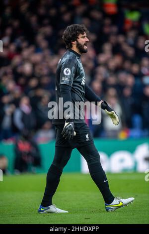 LONDRA, INGHILTERRA - GENNAIO 23: Alisson Becker durante la partita della Premier League tra Crystal Palace e Liverpool al Selhurst Park il 23 Gennaio 2022 Foto Stock
