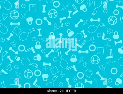 Illustrazione linea sottile bianca e nera Sport, fitness, fondo di allenamento funzionale icone di stile discontinue disegnate a mano. Palestra sport oggetto Foto Stock