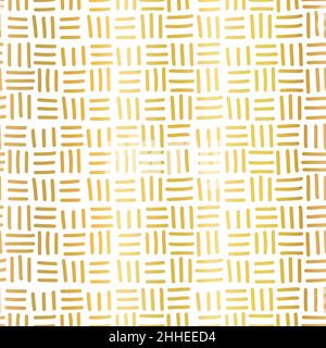 Motivo vettoriale dorato senza giunture texture geometrica intrecciata. Lamina d'oro effetto metallizzato linee tratteggiate in griglia quadrata su sfondo bianco Illustrazione Vettoriale