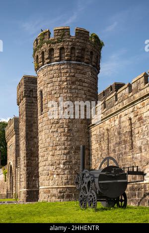 Regno Unito, Galles, Merthyr Tydfil, Cyfartha Castle Park, modello della locomotiva a vapore originale di Richard Trevethick Foto Stock