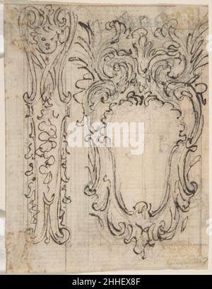 Disegni per un ornamento di pilaster e Cartouche (recto); disegno per una finestra o una placca di parete (verso). 1652–1725 Giovanni Battista Foggini italiano. Disegni per un ornamento di pilaster e Cartouche (recto); disegno per una finestra o una placca di parete (verso). 346344 Foto Stock