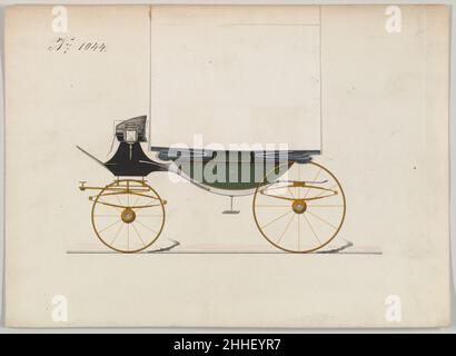 Design per Landau, n. 1044 1850–70 Brewster & Co. American Brewster & Company HistoryEtablished in 1810 da James Brewster (1788–1866) a New Haven, Connecticut, Brewster & Company, specializzato nella fabbricazione di carrozze fini. Il fondatore aprì uno showroom di New York nel 1827 a 53-54 Broad Street, e l'azienda fiorì sotto generazioni di leadership familiare. L'espansione ha richiesto mosse intorno a Lower Manhattan, con i cambiamenti di nome che riflettono i cambiamenti di gestione: James Brewster & Sons operò a 25 Canal Street, James Brewster Sons a 396 Broadway, e Brewster di Broome Street era basato Foto Stock