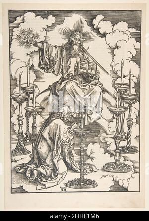 La visione dei sette candelabri, dall'Apocalisse 1498 Albrecht Dürer Tedesco. La visione dei sette candelieri, dall'Apocalisse 388118 Foto Stock