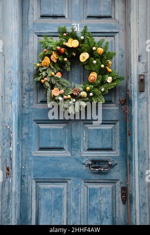Natale a casa su Fournier Street, Spitalfields, Londra Foto Stock
