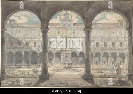 Chiostro della Certosa di San Martino, Napoli ca.1777–79 Luigi Jean Desprez questo disegno venne al museo nel 1961 con un'attribuzione all'architetto Jean Augustin Renard basata su un'iscrizione sul retro del foglio. Come sottolineato da Petra Lamers nel 1995, tuttavia, la composizione corrisponde ad un'incisione raffigurante la pitoresca di abbé de Saint non's Voyage, che reca un'iscrizione notando che il modello per la stampa è stato disegnato da Louis Jean Desprez, come molte altre stampe della stessa pubblicazione. Chiostro della Certosa di San Martino, Napoli 339672 Foto Stock