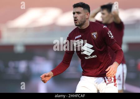 Torino, Italia. 23rd Jan 2022. Torino, Italia, Gennaio 23 2022, Antonio Sanabria (Torino FC) reagisce durante il Torino FC vs US Sassuolo, Campionato italiano di calcio A a Torino, Italia, Gennaio 23 2022 Credit: Independent Photo Agency/Alamy Live News Foto Stock