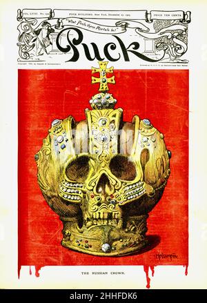 Carl Hassmann - la corona russa - una corona a forma di cranio umano contro uno sfondo di sangue che gocciola nella zona del titolo in basso. Foto Stock