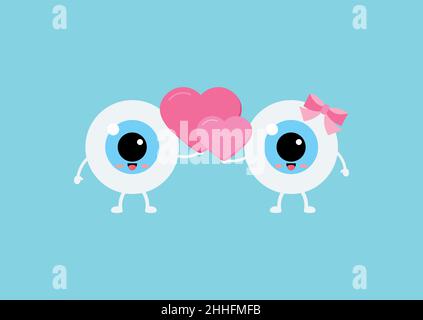 Coppia della sfera dell'occhio nell'amore con i cuori in mano. Illustrazione Vettoriale