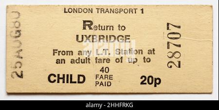 Biglietto vintage 1970s London Transport Railway Train - Uxbridge Foto Stock