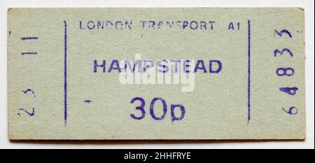 Biglietto vintage 1970s London Underground Railway - Hampstead Foto Stock