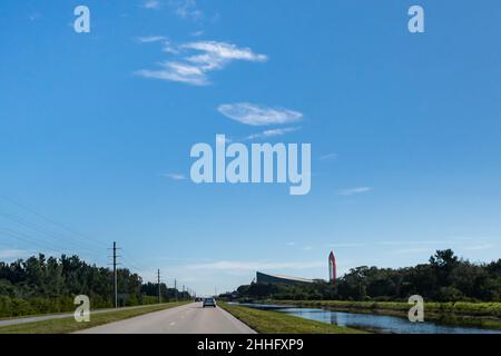 Cape Canaveral, Florida, Stati Uniti d'America - DICEMBRE 2018: Arrivo al Kennedy Space Center Visitor Complex a Cape Canaveral, Florida, USA. Foto Stock