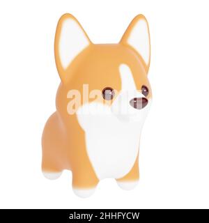 Corgi cane isolato su bianco. 3d rendering Foto Stock