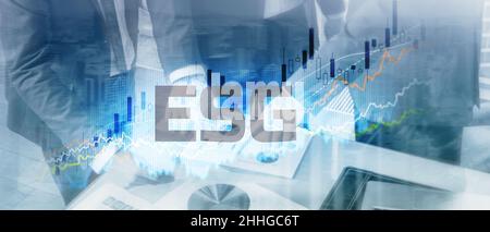 ESG concetto di governance ambientale e sociale con le imprese. Banner del sito Web. Foto Stock