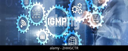 IGMP. Internet Group Management Protocol concetto. La tecnologia delle comunicazioni. Foto Stock