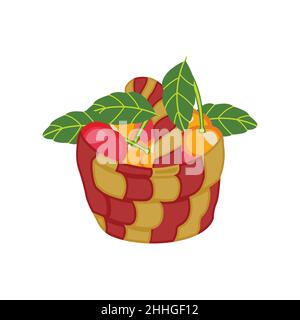 Su sfondo bianco, c'è un cestino di mele. Mele in un cestino e mele isolate Illustrazione Vettoriale