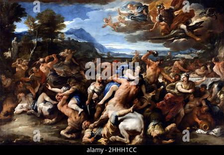 Battaglia tra Lapidi e Centauri di Luca Giordano (1634-1705), olio su tela, fine 1680s Foto Stock