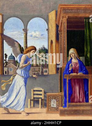 Annunciazione dell'artista rinascimentale italiano Giovanni Battista cima da Conegliano (c. 1459 - c. 1517), olio su tela, 1495 Foto Stock