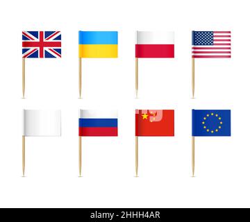 Toothpick bandiere set Ucraina Regno Unito Polonia Illustrazione Vettoriale