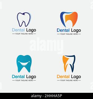 Imposta modello vettoriale per il design del logo dentale.Logo per i dentisti creativi. Logo Dental Clinic Vector. Illustrazione Vettoriale