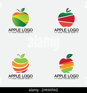 Imposta il logo Apple. Fruit Healthy food design.modello vettore ispirazione logo Apple design Illustrazione Vettoriale