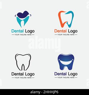 Imposta modello vettoriale per il design del logo dentale.Logo per i dentisti creativi. Logo Dental Clinic Vector. Illustrazione Vettoriale