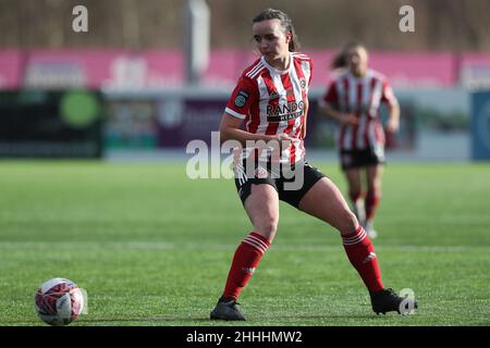 DURHAM CITY, REGNO UNITO. JAN 23rd Kasia LIPKA di Sheffield United durante la partita del campionato femminile fa tra il Durham Women FC e Sheffield United al Maiden Castle di Durham City domenica 23rd gennaio 2022. (Credit: Mark Fletcher | MI News) Credit: MI News & Sport /Alamy Live News Foto Stock