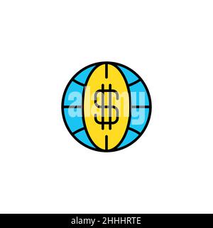 Linea finanziaria globale, riempita, glifo, icona a colori. Segno di stile lineare per concetto mobile e web design. Icona vettore di contorno del trasferimento di denaro mondiale. Simbolo, Illustrazione Vettoriale