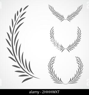 Set di corone di alloro icone in design piatto. Illustrazione vettoriale. Corone grigie su sfondo chiaro Illustrazione Vettoriale