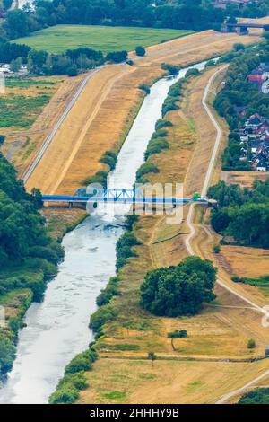 Fotografia aerea, lippe raddrizzamento, Damming, Lippedamm vicino Hervest, crinale diga, Dorsten, zona della Ruhr, Renania settentrionale-Vestfalia, Germania, Marl, DE, EUR Foto Stock