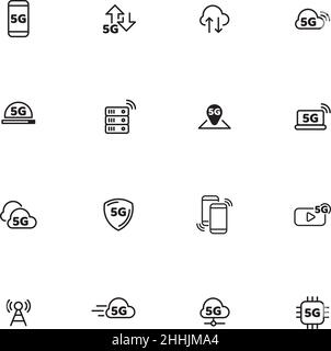 5G set di icone, 5G icone Illustrazione Vettoriale