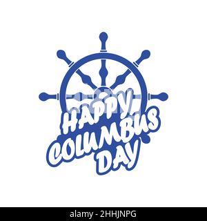 Badge Columbus Day con volante per nave in design piatto, isolato. Illustrazione vettoriale Illustrazione Vettoriale