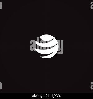 Modello astratto con logo rotondo con tre strisce a sfera. Rete mondiale, comunicazione globale, simbolo del trasporto globo. Logotipo minimo del palloncino Illustrazione Vettoriale