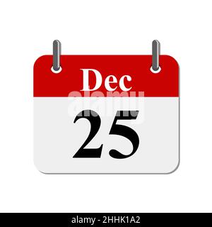 Calendario con 25 dicembre, giorno di Natale. Illustrazione vettoriale. Icona del calendario di Natale isolato Illustrazione Vettoriale