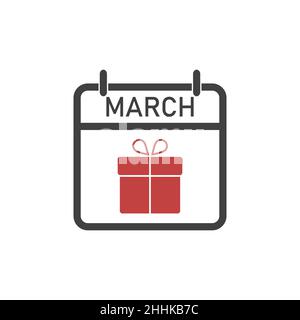 Icona del calendario per marzo 8. Marzo 8 su sfondo bianco. Illustrazione Vettoriale