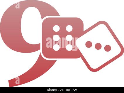 Numero 9 con dice due icone logo modello vettore Illustrazione Vettoriale